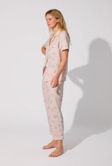 Oyster and Champagne Short Sleeve Classic Stretch Jersey Cropped PJ Set