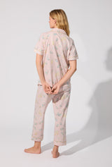 Oyster and Champagne Short Sleeve Classic Stretch Jersey Cropped PJ Set
