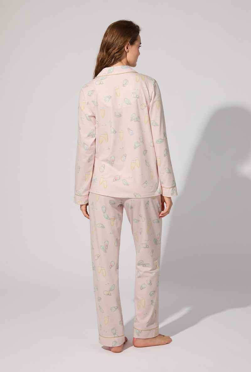 Oyster and Champagne Long Sleeve Classic Stretch Jersey PJ Set