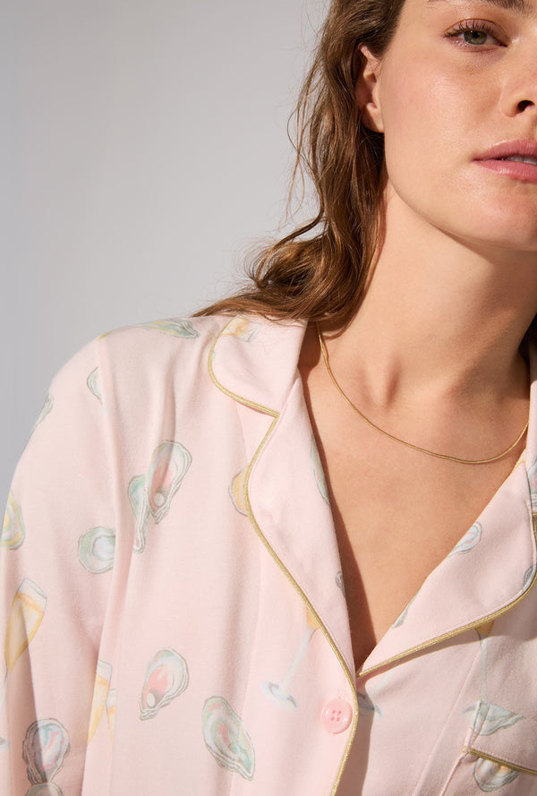 Oyster and Champagne Long Sleeve Classic Stretch Jersey PJ Set