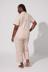 Oyster and Champagne Short Sleeve Classic Stretch Jersey Cropped PJ Set