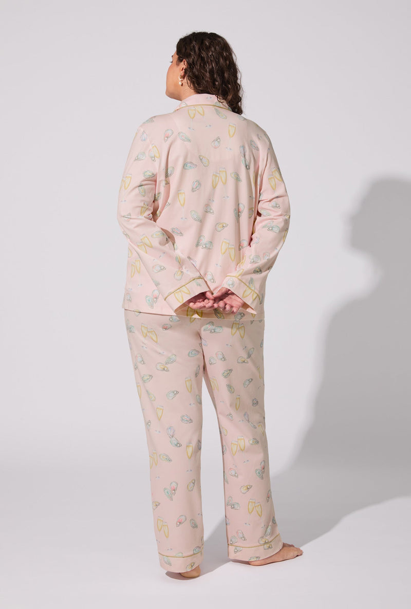 Oyster and Champagne Long Sleeve Classic Stretch Jersey PJ Set