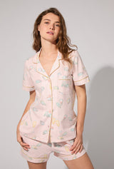 Oyster and Champagne Short Sleeve Classic Shorty Stretch Jersey PJ Set