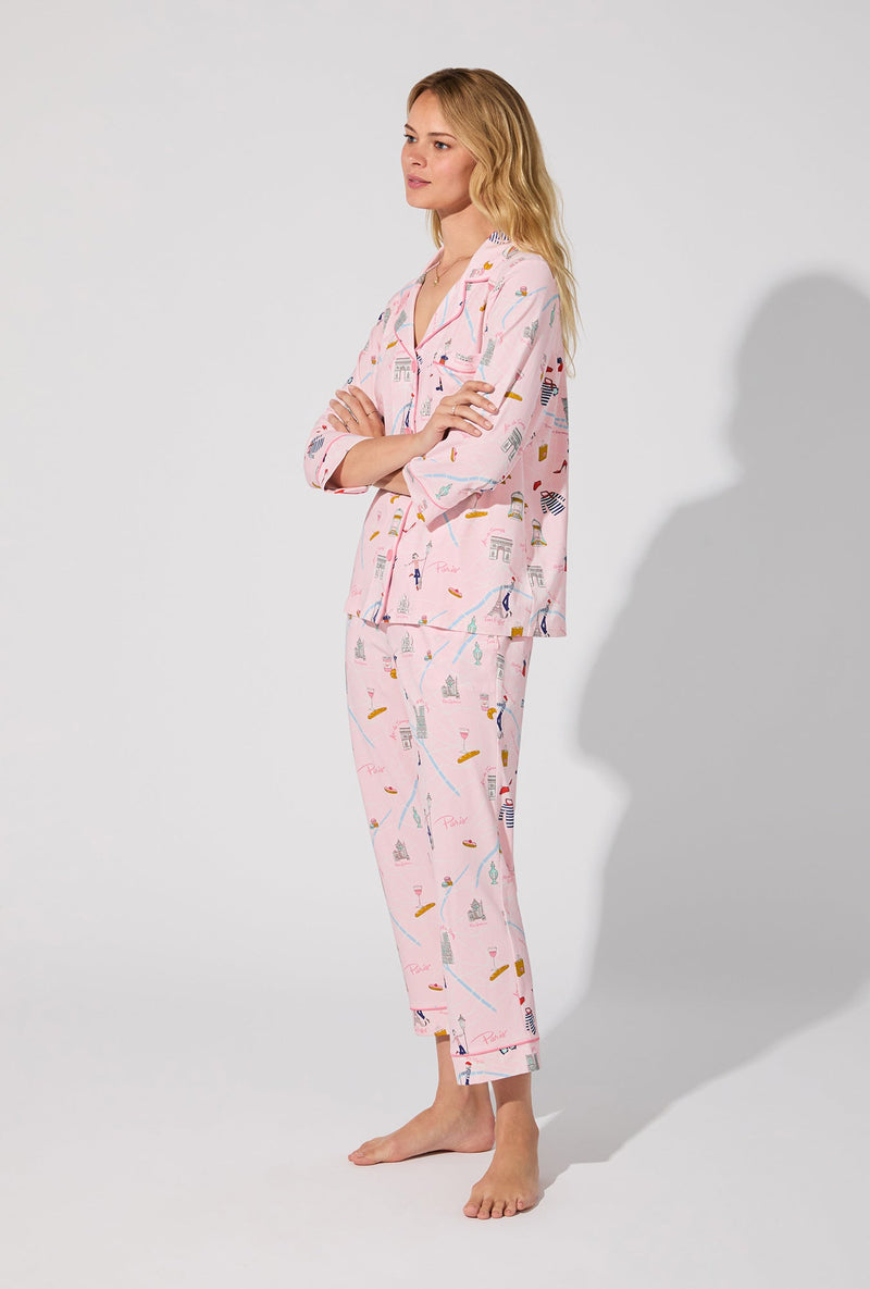 48 Hrs In Paris 3/4 Sleeve Classic Stretch Jersey Cropped PJ Set