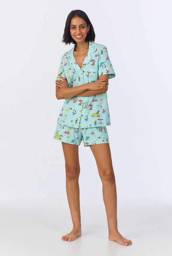 Surfside Snoopy®  Short Sleeve Classic Shorty Stretch Jersey PJ Set