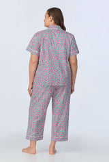 Petite Petunias Short Sleeve Classic Woven Cotton Poplin Cropped PJ Set