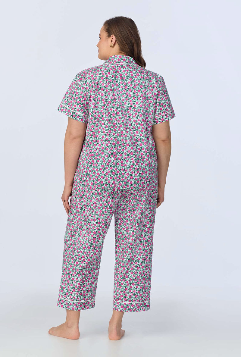 Petite Petunias Short Sleeve Classic Woven Cotton Poplin Cropped PJ Set