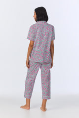 Petite Petunias Short Sleeve Classic Woven Cotton Poplin Cropped PJ Set