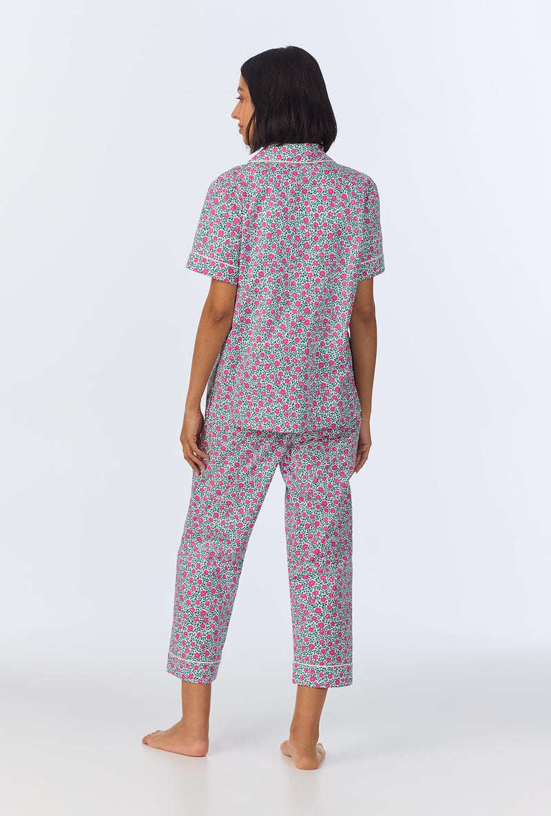 Petite Petunias Short Sleeve Classic Woven Cotton Poplin Cropped PJ Set