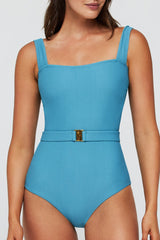 Belted Marisa Square Neckline One-Piece Swimsuit