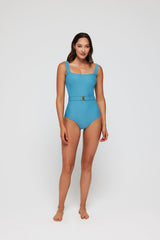 Belted Marisa Square Neckline One-Piece Swimsuit