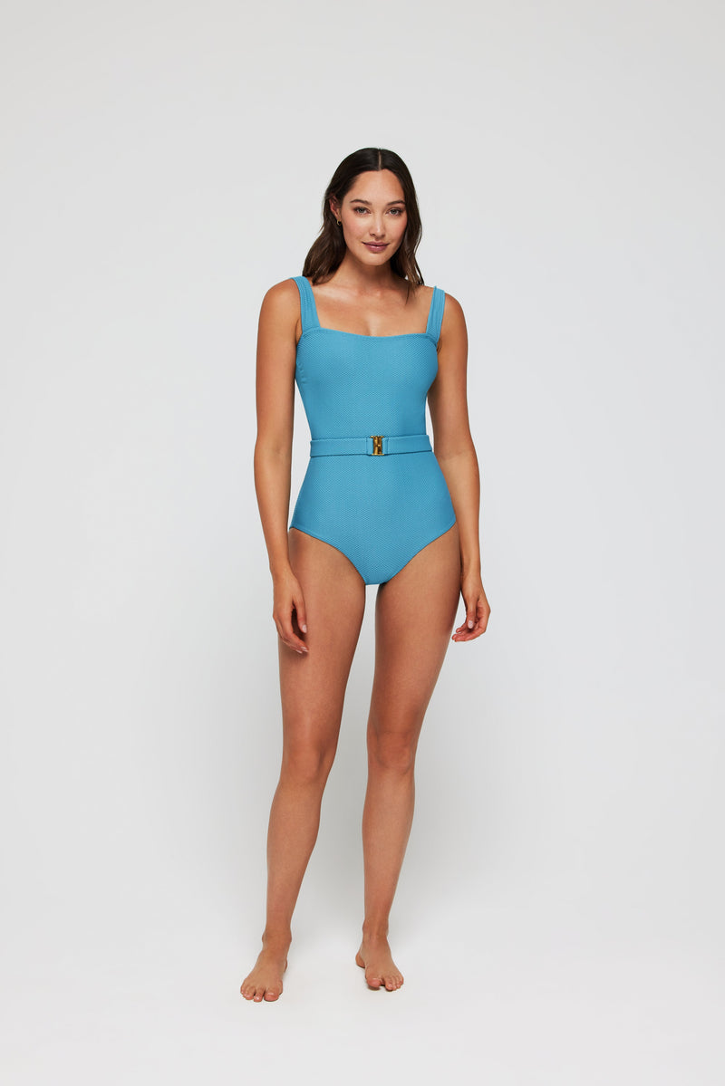 Belted Marisa Square Neckline One-Piece Swimsuit