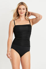 Susie Two-Piece Ruched Tankini Top in Black