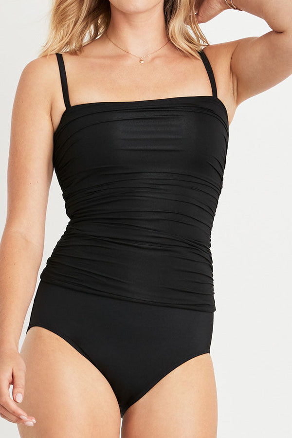 Susie Two-Piece Ruched Tankini Top in Black