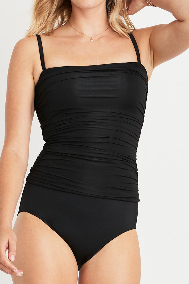 Susie Two-Piece Ruched Tankini Top in Black