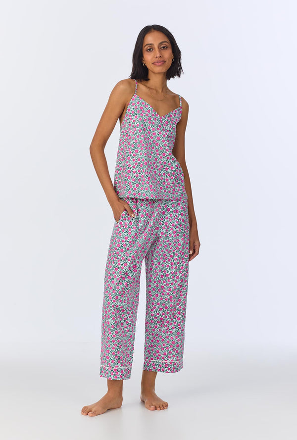Petite Petunias Cami Woven Cotton Poplin Cropped PJ Set