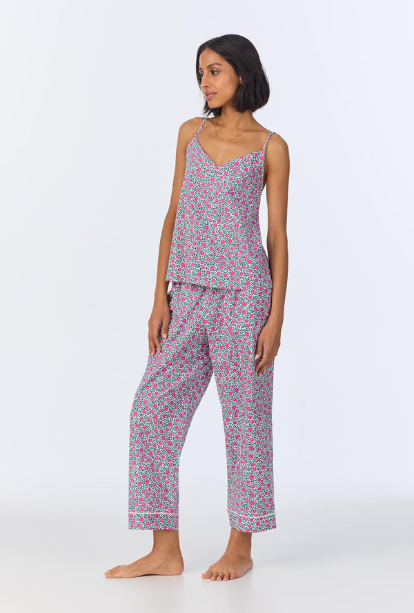 Petite Petunias Cami Woven Cotton Poplin Cropped PJ Set