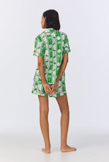 Aloha Stripe Short Sleeve Classic Woven Cotton Poplin Shorty PJ Set