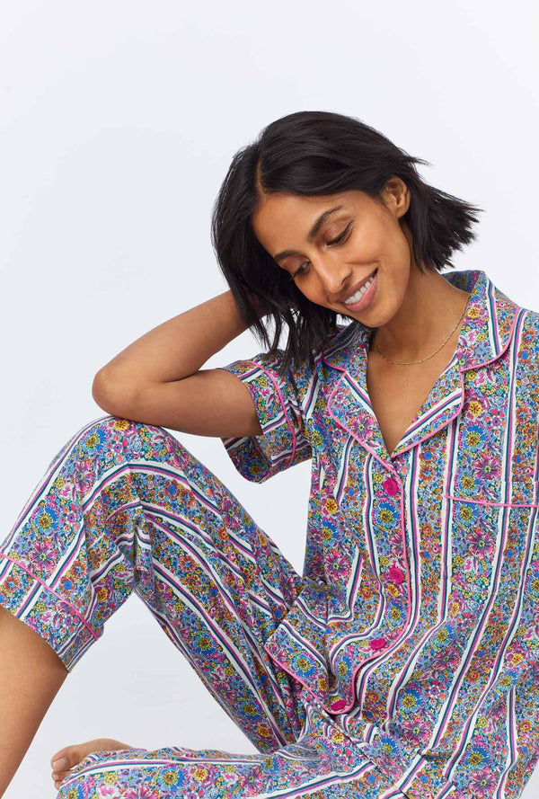 Bel Fiore Short Sleeve Classic Stretch Jersey Cropped PJ Set