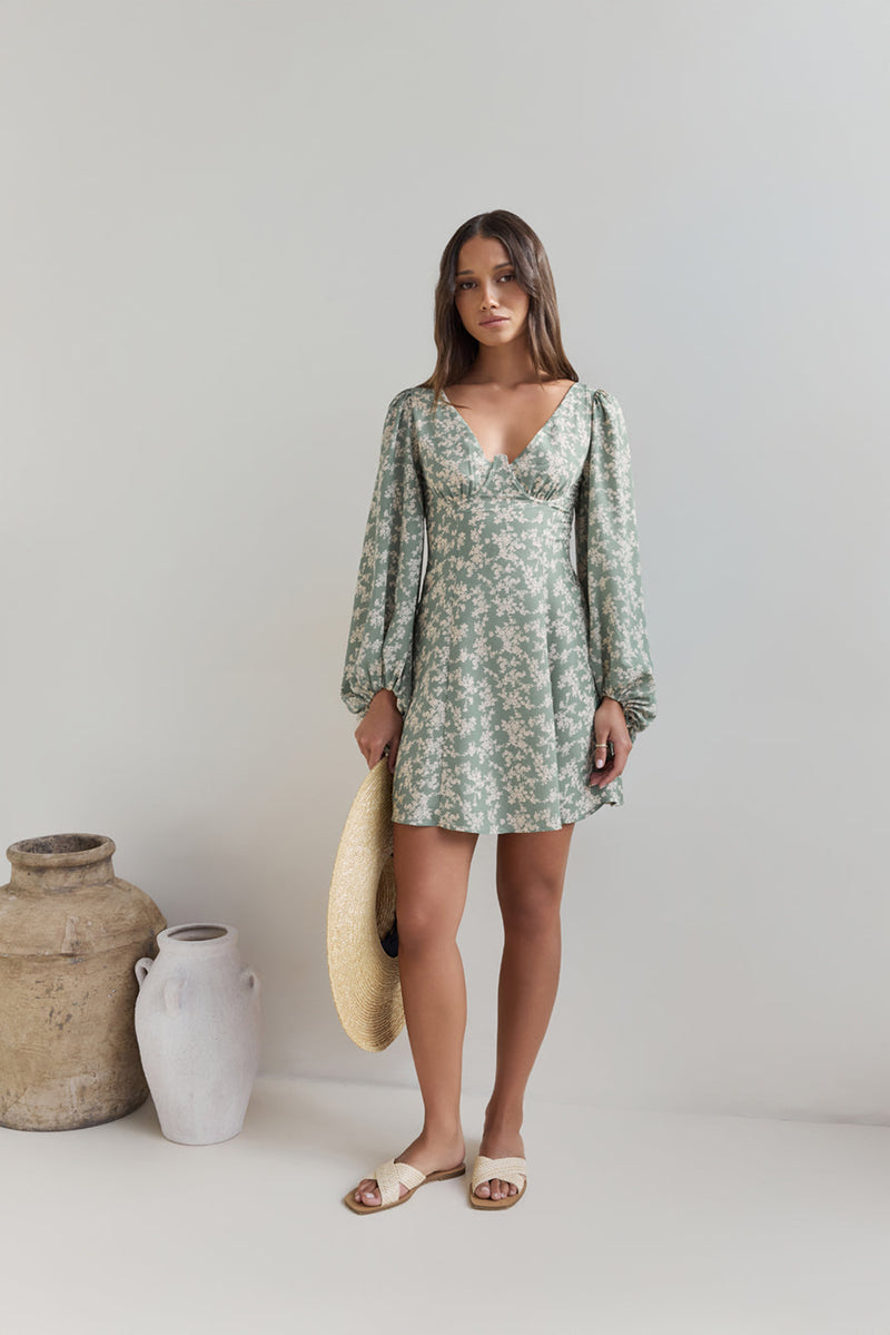 Garden Chic Mini Dress Green