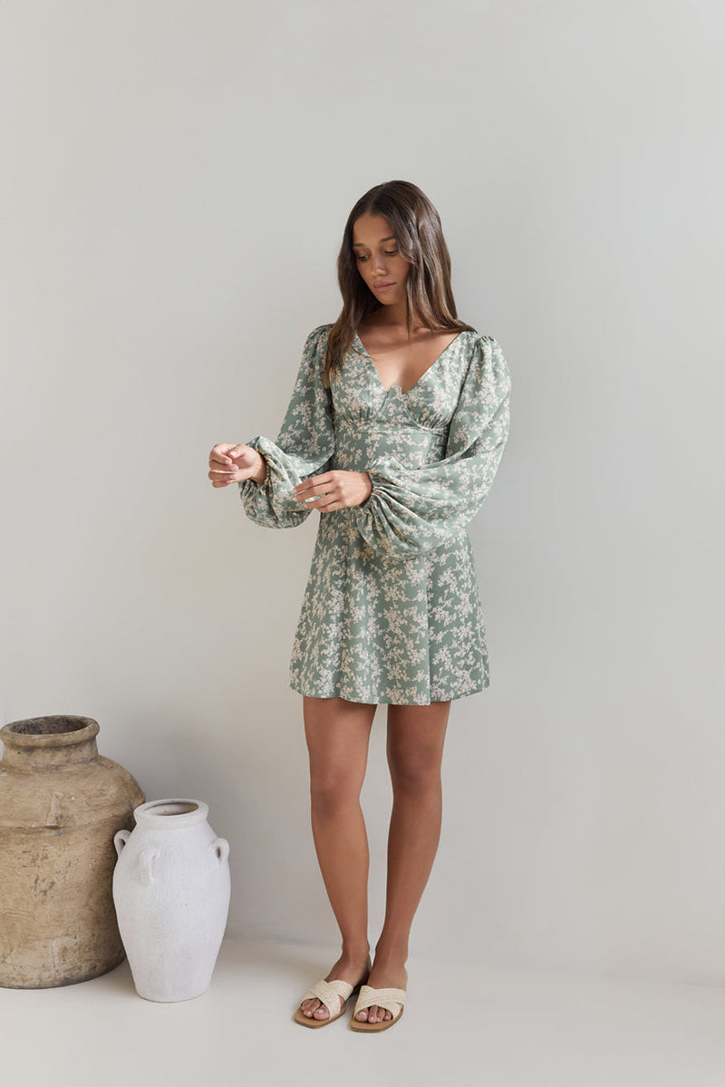Garden Chic Mini Dress Green