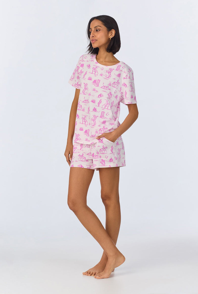 Cowgirl Toile  T-Shirt Stretch Jersey Shorty PJ Set