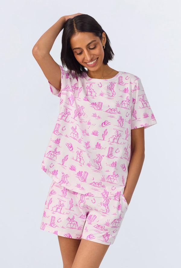 Cowgirl Toile  T-Shirt Stretch Jersey Shorty PJ Set