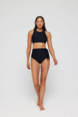 Felicity High Neck Racerback Bikini Top in Black