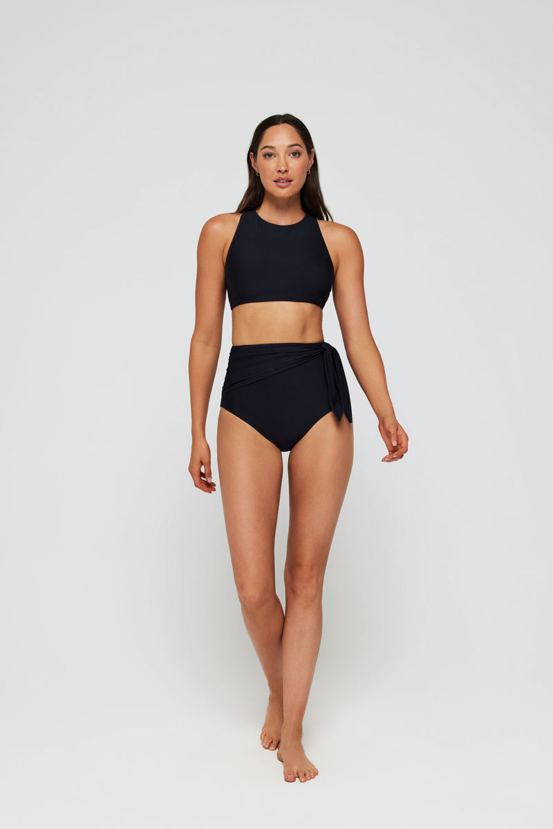 Felicity High Neck Racerback Bikini Top in Black