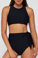 Felicity High Neck Racerback Bikini Top in Black