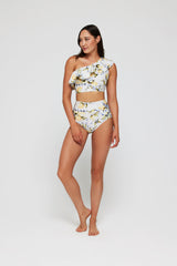 Vanessa One Shoulder Ruffle Two-Piece Bikini Top in Lemons