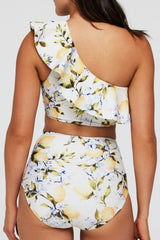 Vanessa One Shoulder Ruffle Two-Piece Bikini Top in Lemons
