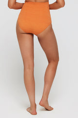 Tod High Waisted Ruched Two-Piece Swimsuit Bottom in Orange