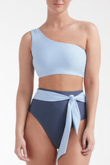 Gianna One Shoulder Two-Piece Bikini Top in Blue