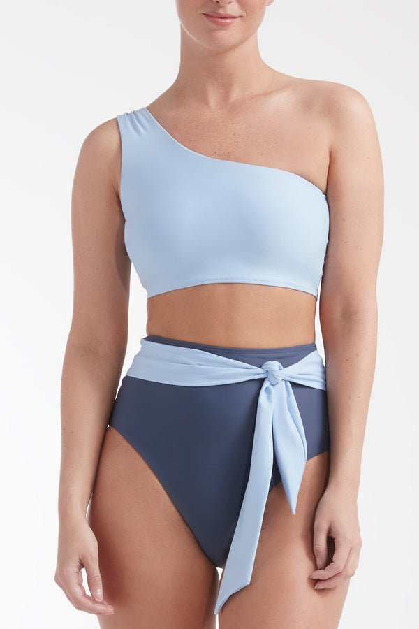 Gianna One Shoulder Two-Piece Bikini Top in Blue
