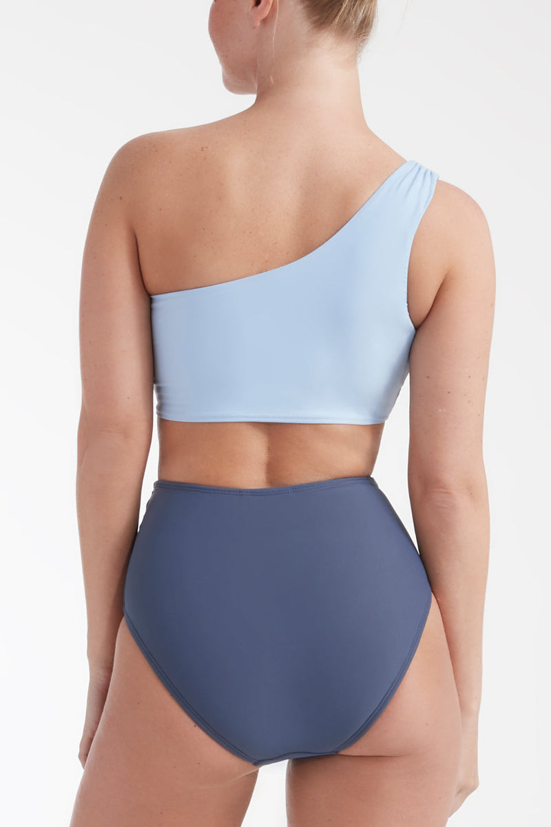 Gianna One Shoulder Two-Piece Bikini Top in Blue