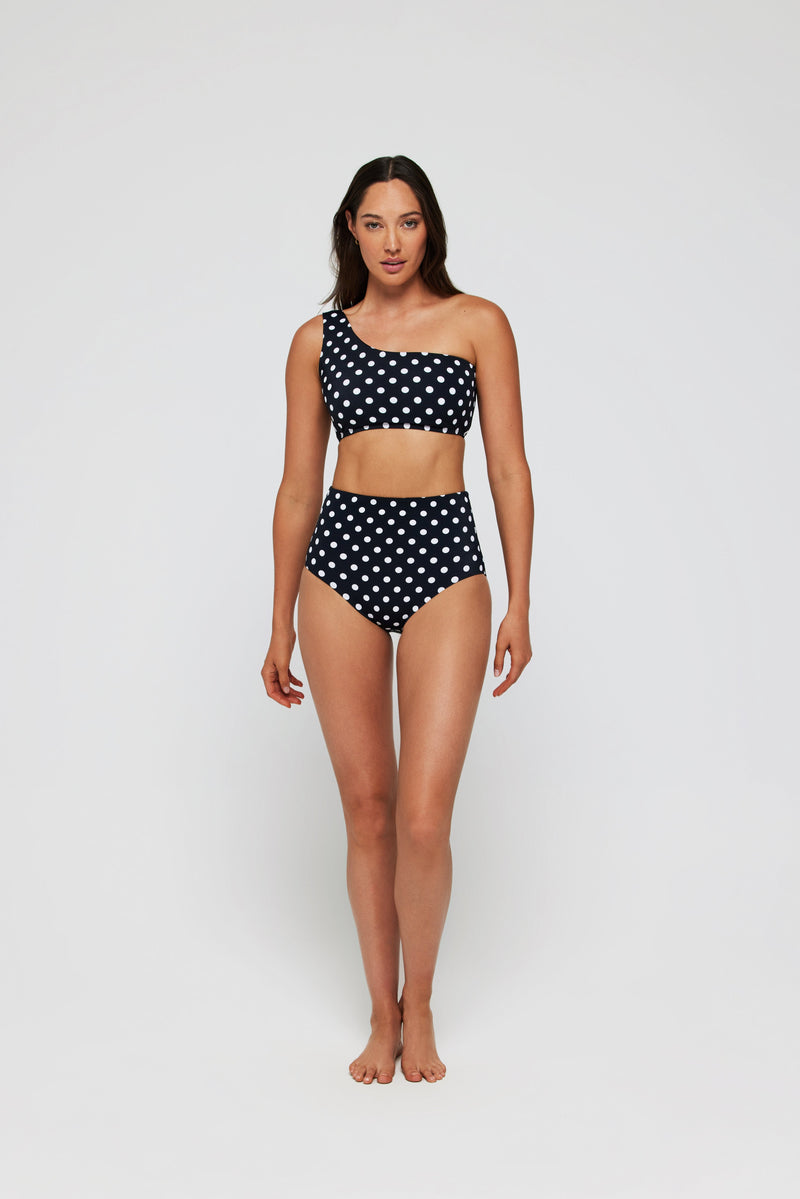 Gianna One Shoulder Two-Piece Bikini Top in Polka Dot