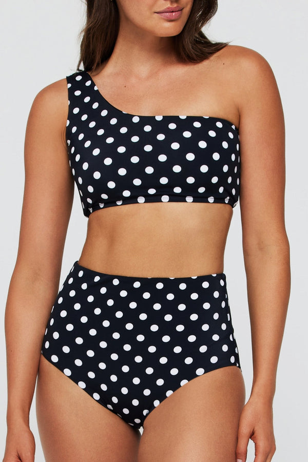 Gianna One Shoulder Two-Piece Bikini Top in Polka Dot
