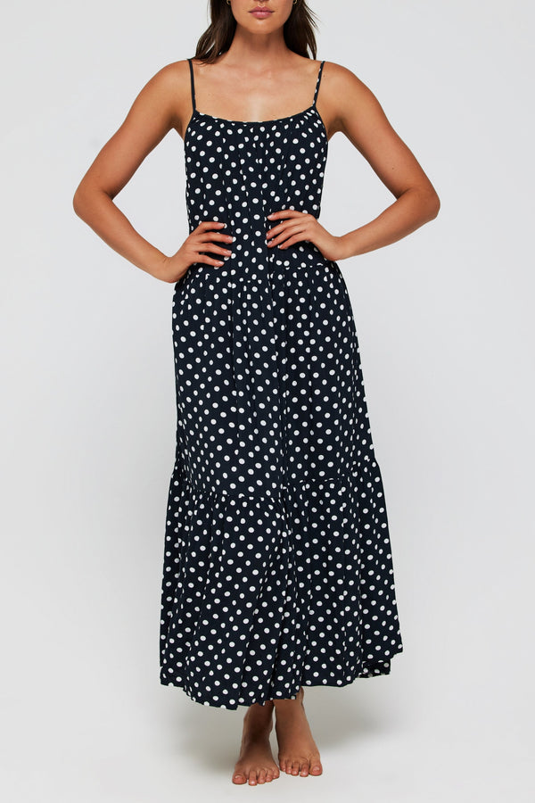 Johanna Maxi Low Scoop Back Dress Cover Up in Polka Dots