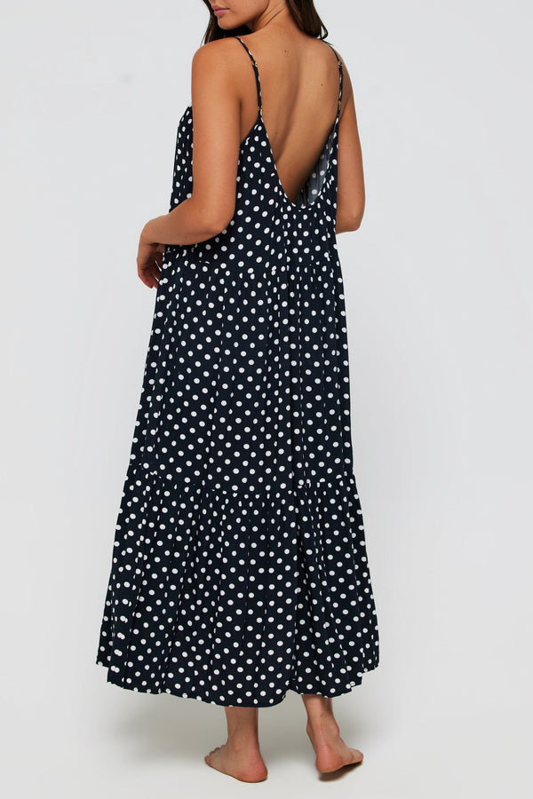 Johanna Maxi Low Scoop Back Dress Cover Up in Polka Dots