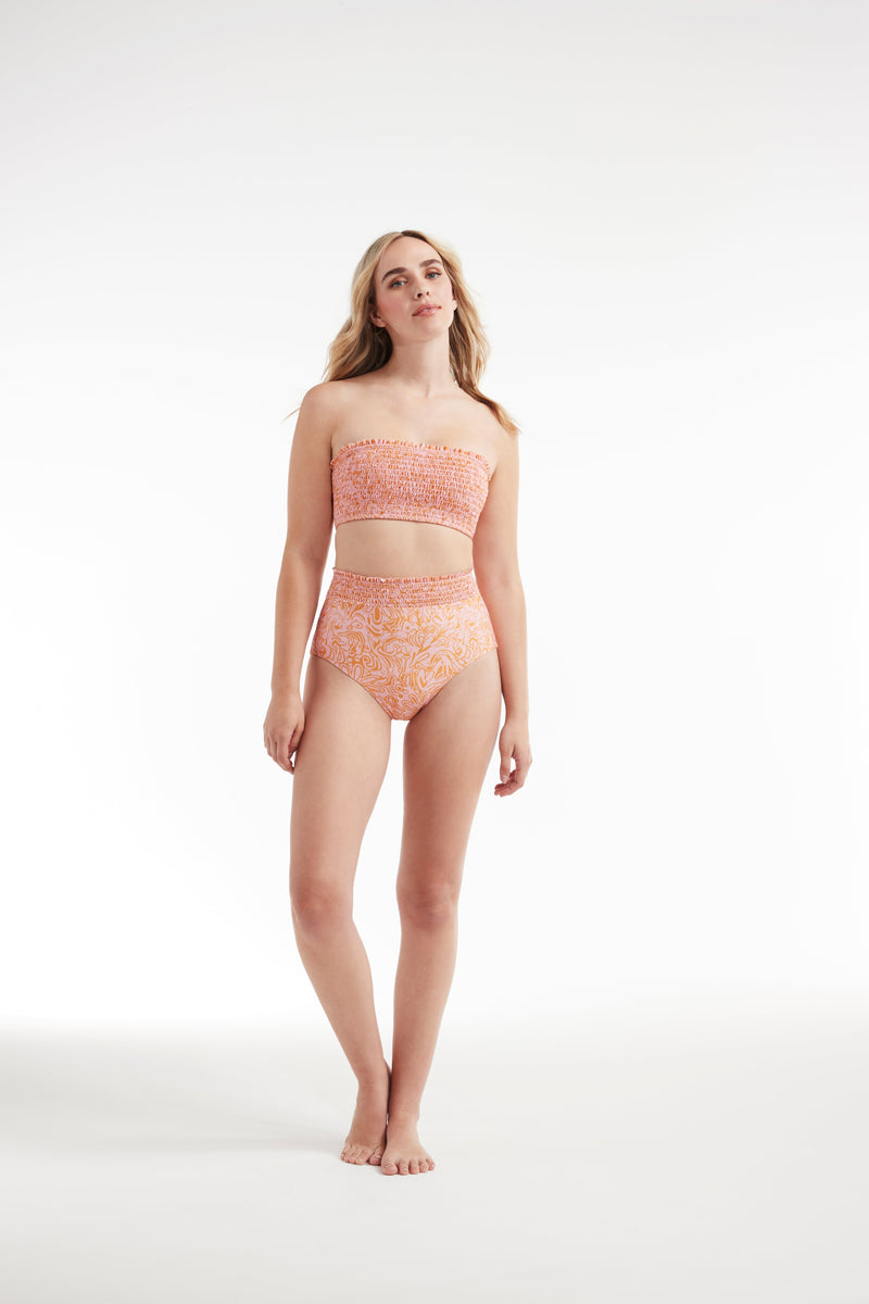 Hanna Smocked Removable Straps Two-Piece Bikini Top in Peach Medley- FINAL SALE