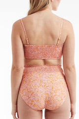 Hanna Smocked Removable Straps Two-Piece Bikini Top in Peach Medley- FINAL SALE