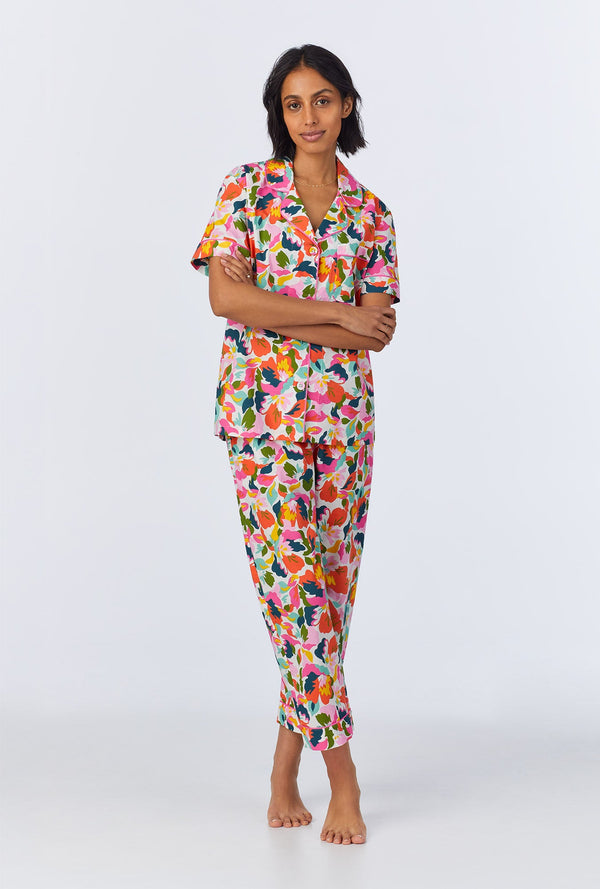 Lucia Short Sleeve Classic Woven Cotton Poplin Cropped PJ Set