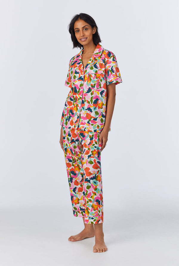 Lucia Short Sleeve Classic Woven Cotton Poplin Cropped PJ Set