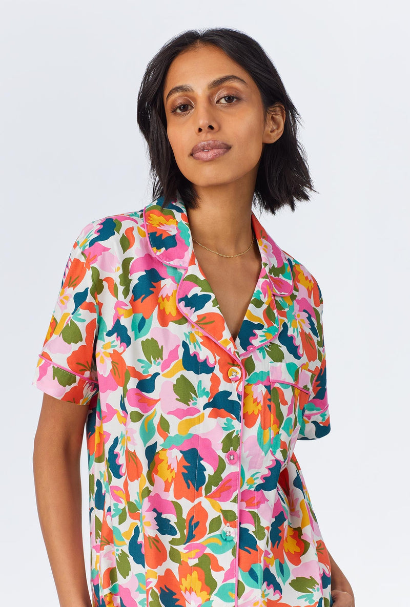Lucia Short Sleeve Classic Woven Cotton Poplin Cropped PJ Set