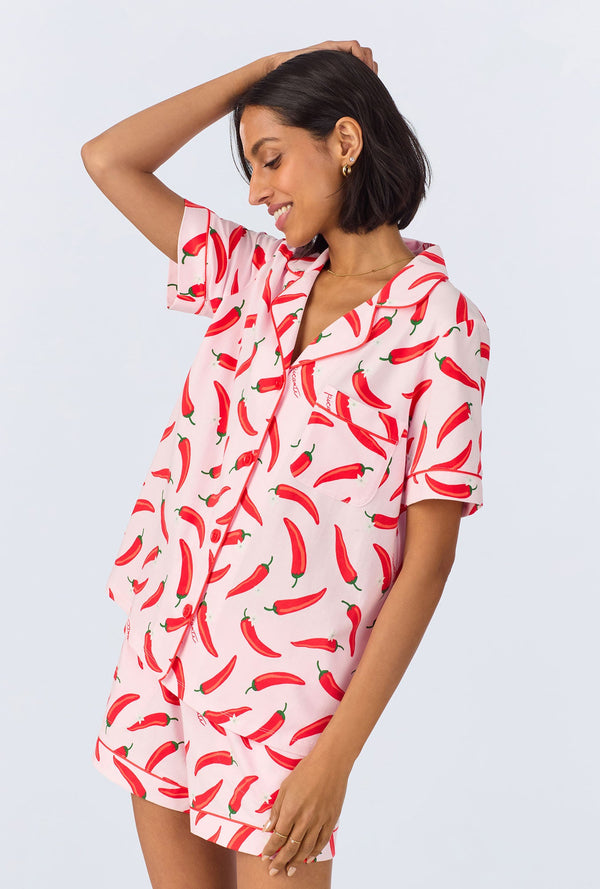 Coming In Hot Short Sleeve Classic Shorty Stretch Jersey PJ Set