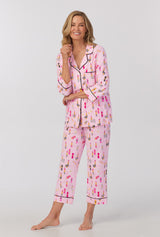 Pretty In Pink 3/4 Sleeve Classic Stretch Jersey Cropped PJ Set