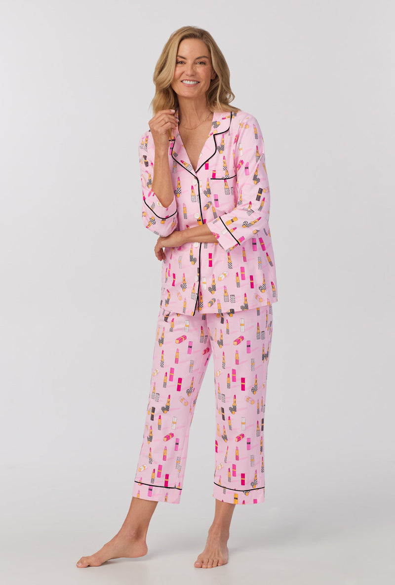 Pretty In Pink 3/4 Sleeve Classic Stretch Jersey Cropped PJ Set