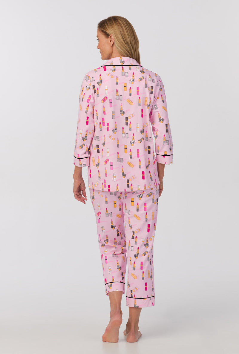 Pretty In Pink 3/4 Sleeve Classic Stretch Jersey Cropped PJ Set