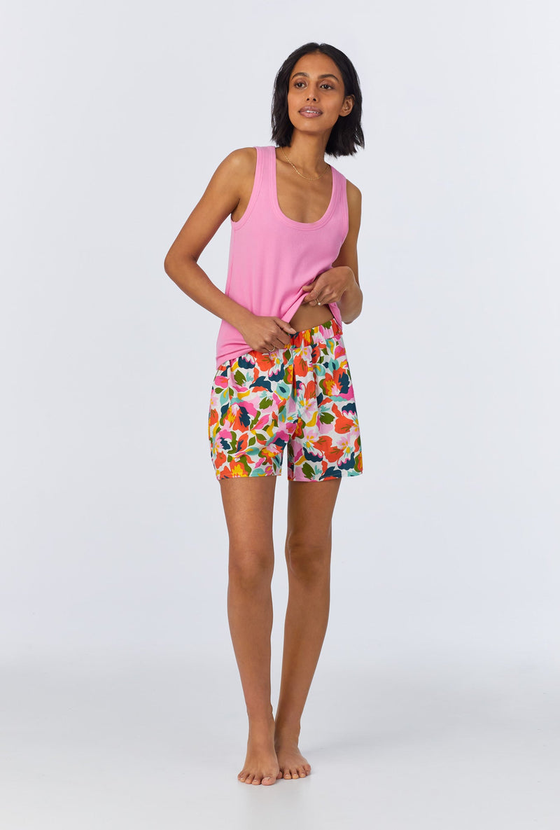 Lucia Knit Tank Woven Cotton Poplin Boxer PJ Set